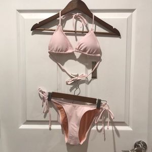 JCREW PINK HORIZONTAL PATTERNED BIKINI. TOP SIZE XXS BOTTOM SIZE XS